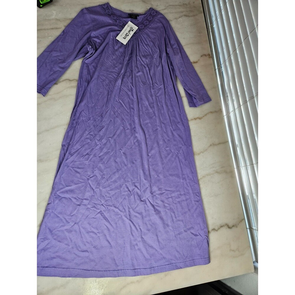 NWT Jewel Queen Lavender Cotton Maxi Dress with Elegant Crochet Lace Trim, XL